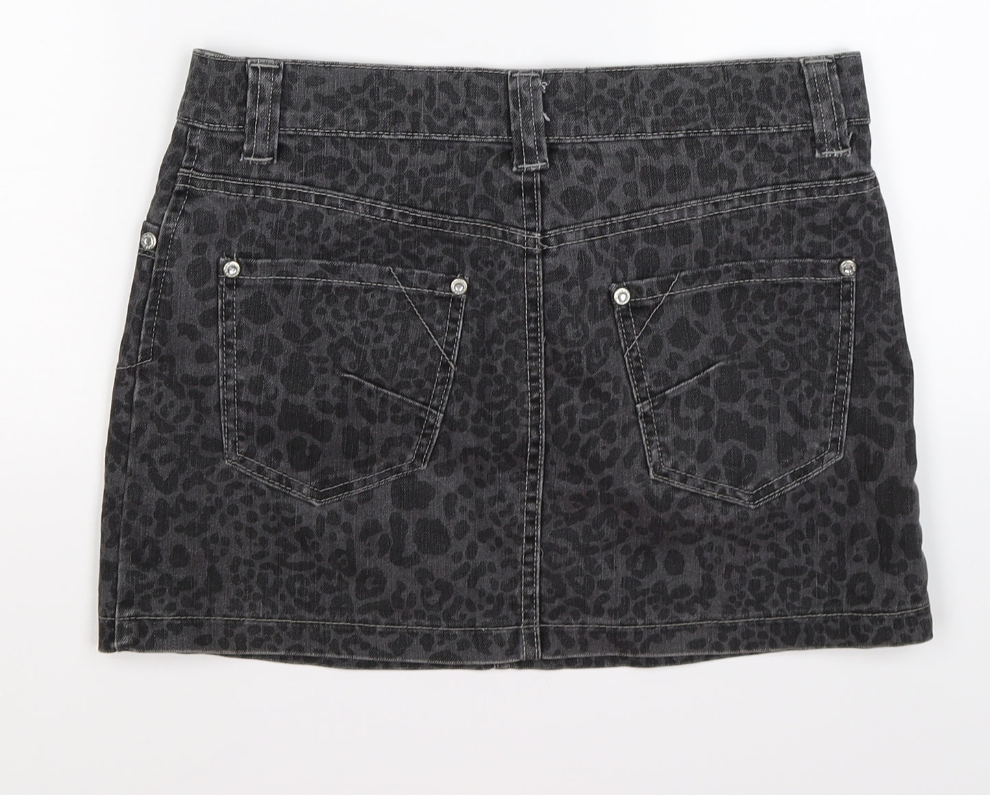 HOUSE OF DENIM Womens Gold Animal Print Denim Mini Skirt Size 10