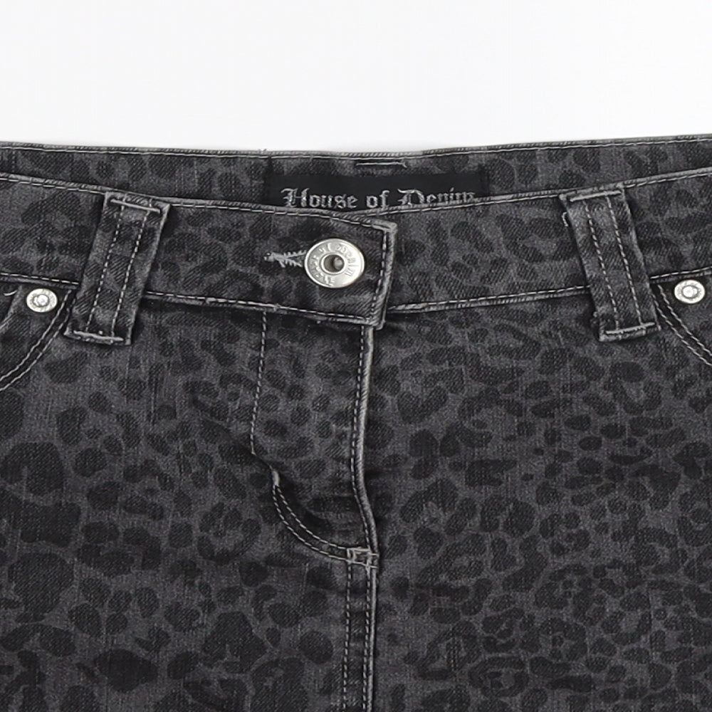 HOUSE OF DENIM Womens Gold Animal Print Denim Mini Skirt Size 10