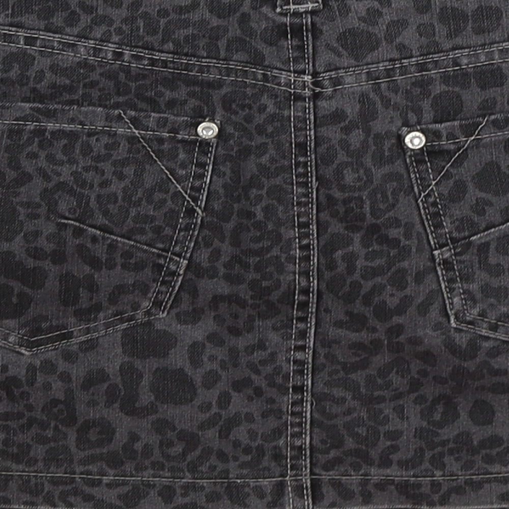 HOUSE OF DENIM Womens Gold Animal Print Denim Mini Skirt Size 10