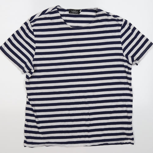 Topman Mens Blue Striped   T-Shirt Size L