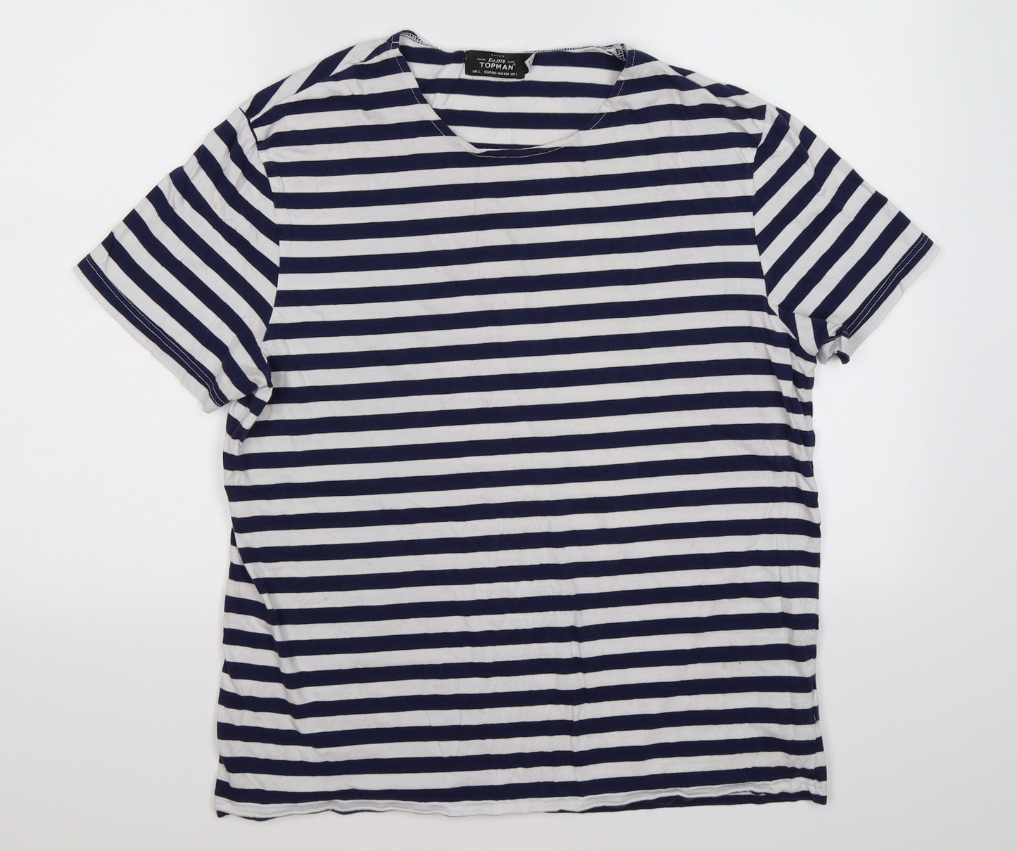 Topman Mens Blue Striped   T-Shirt Size L