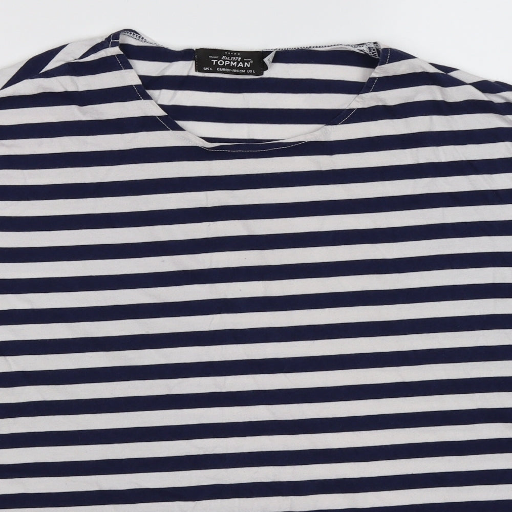 Topman Mens Blue Striped   T-Shirt Size L