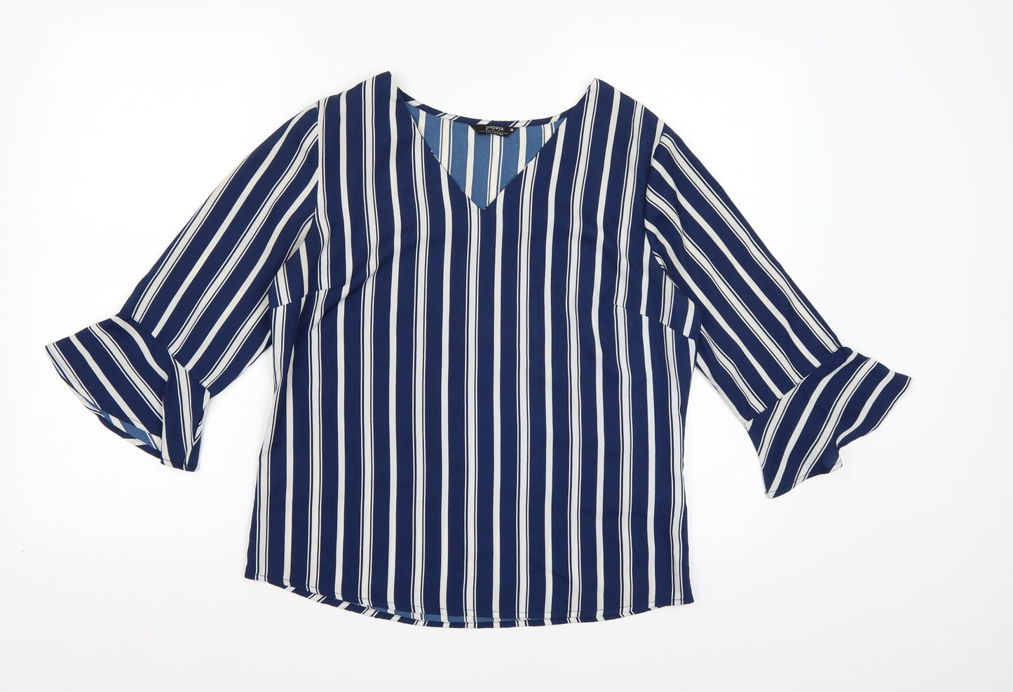 Papaya Womens Blue Striped  Basic Blouse Size 10