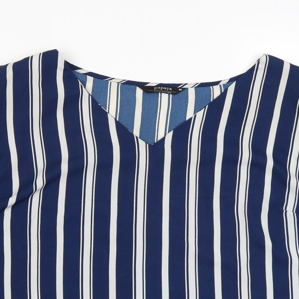 Papaya Womens Blue Striped  Basic Blouse Size 10