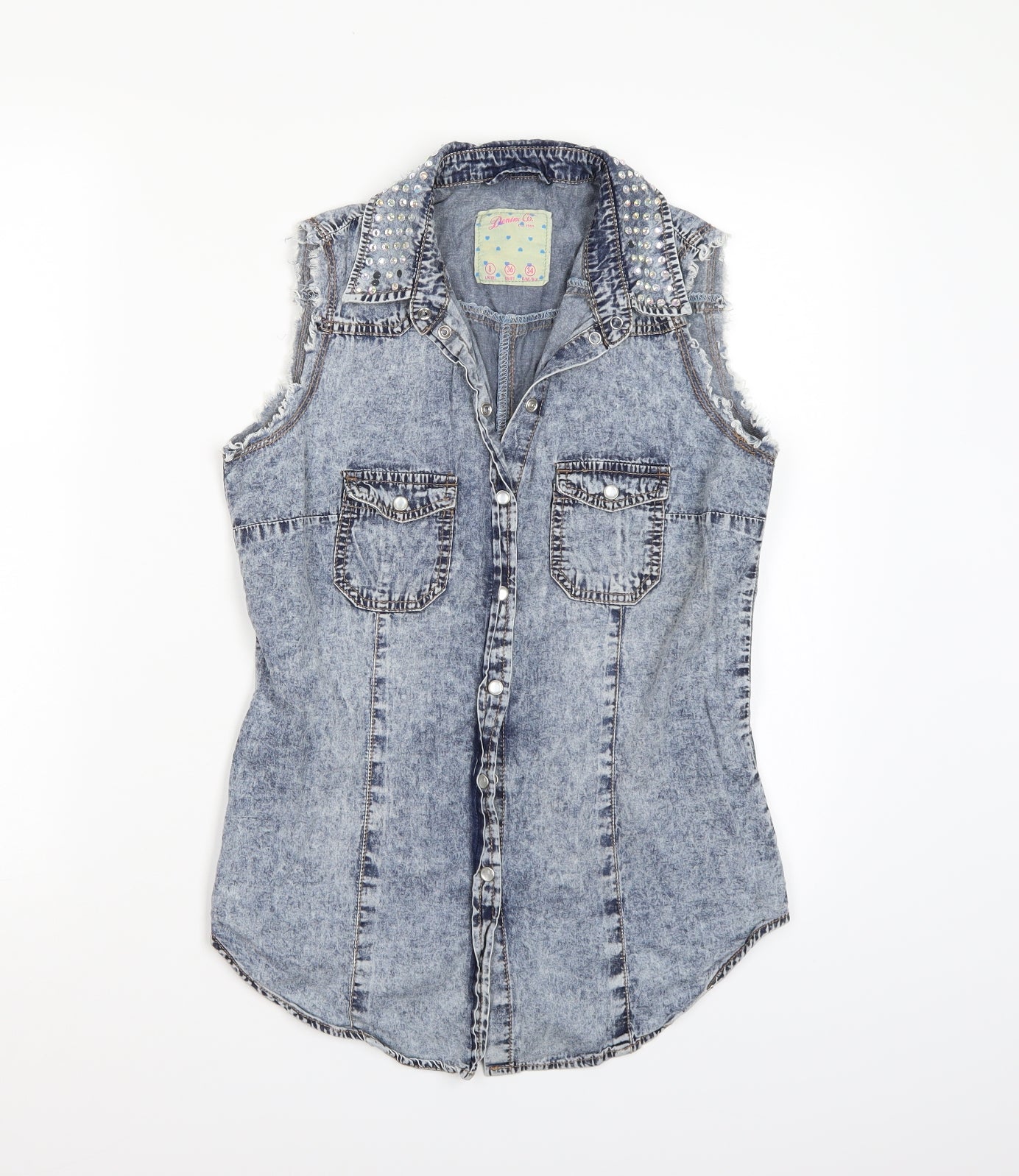 Denim co. Womens Blue  Denim Basic Button-Up Size 8  - Acid Wash