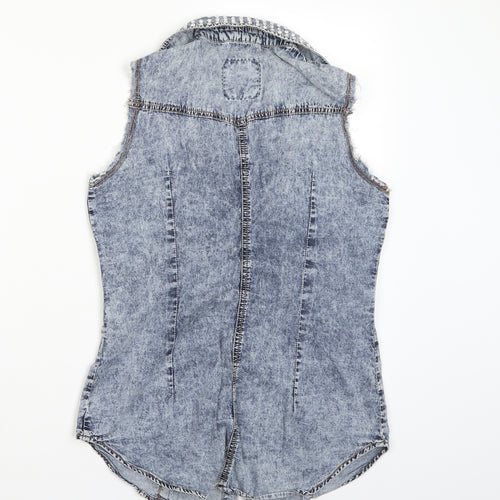 Denim co. Womens Blue  Denim Basic Button-Up Size 8  - Acid Wash