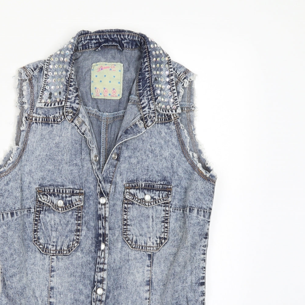 Denim co. Womens Blue  Denim Basic Button-Up Size 8  - Acid Wash