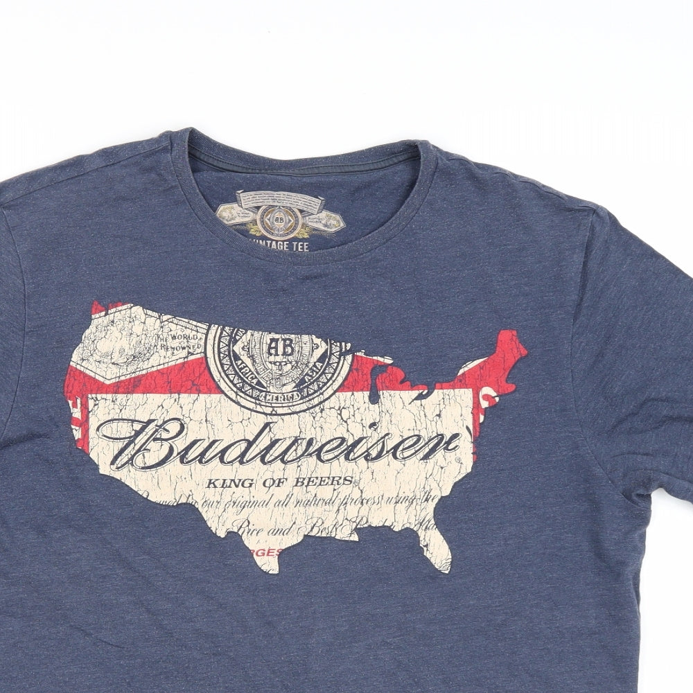 F&F Mens Blue    T-Shirt Size L  - Budweiser