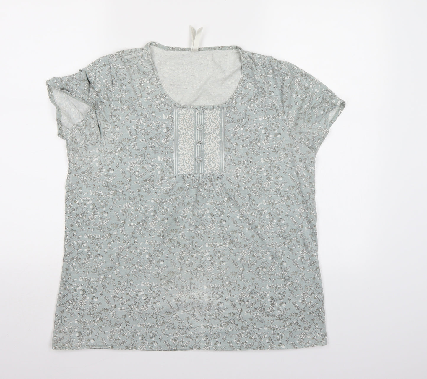 Bm Casual Womens Green Floral  Basic T-Shirt Size 14