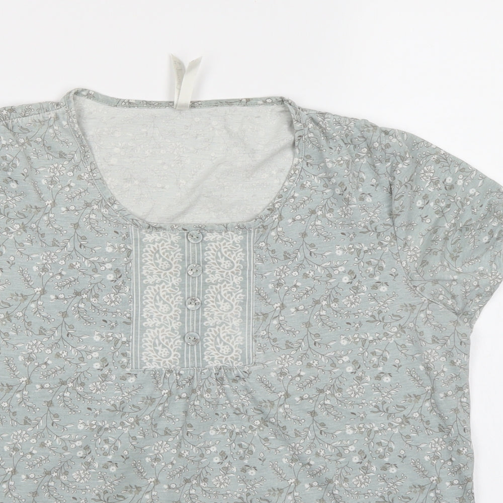 Bm Casual Womens Green Floral  Basic T-Shirt Size 14