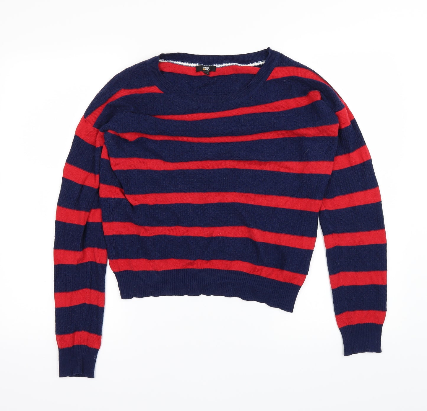 yes or no Womens Blue Striped  Basic T-Shirt Size M