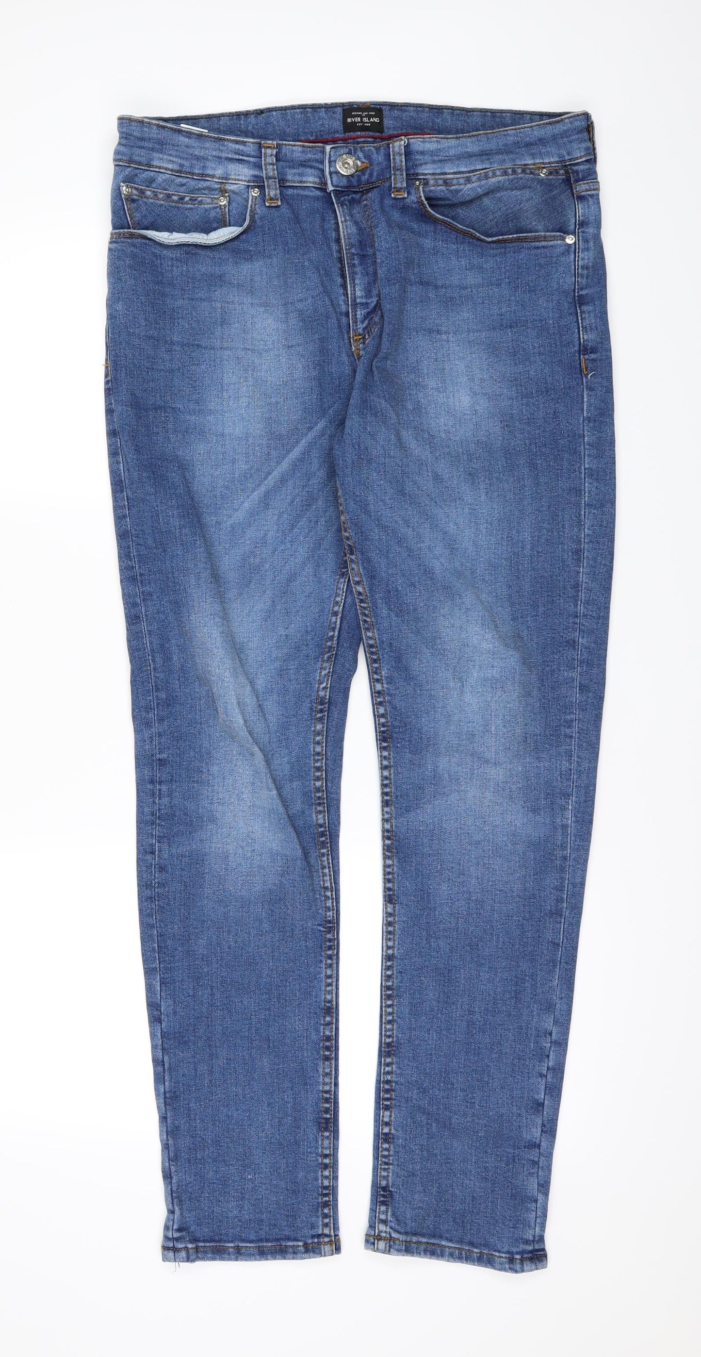 River Island Mens Blue  Denim Straight Jeans Size 34 L29 in