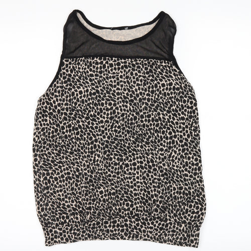Peacocks Womens Black Animal Print  Basic T-Shirt Size 12