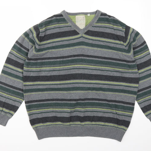 Mantaray Mens Green Striped  Pullover Jumper Size 3XL