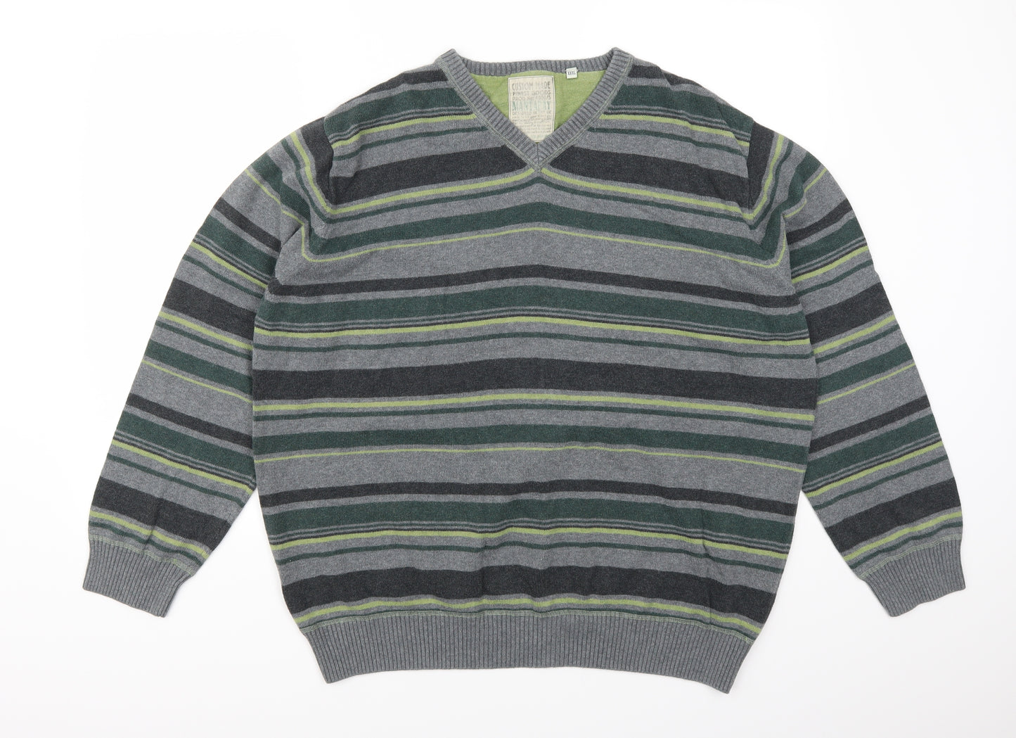 Mantaray Mens Green Striped  Pullover Jumper Size 3XL