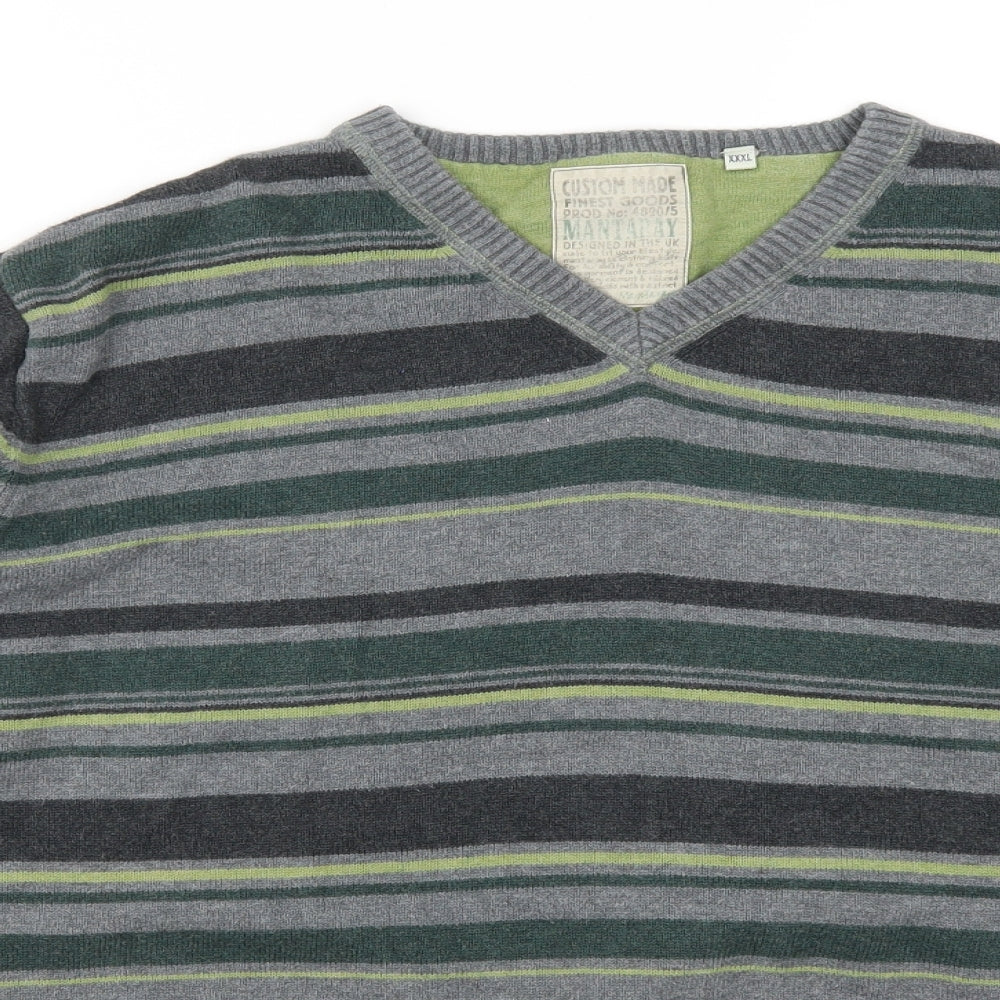 Mantaray Mens Green Striped  Pullover Jumper Size 3XL
