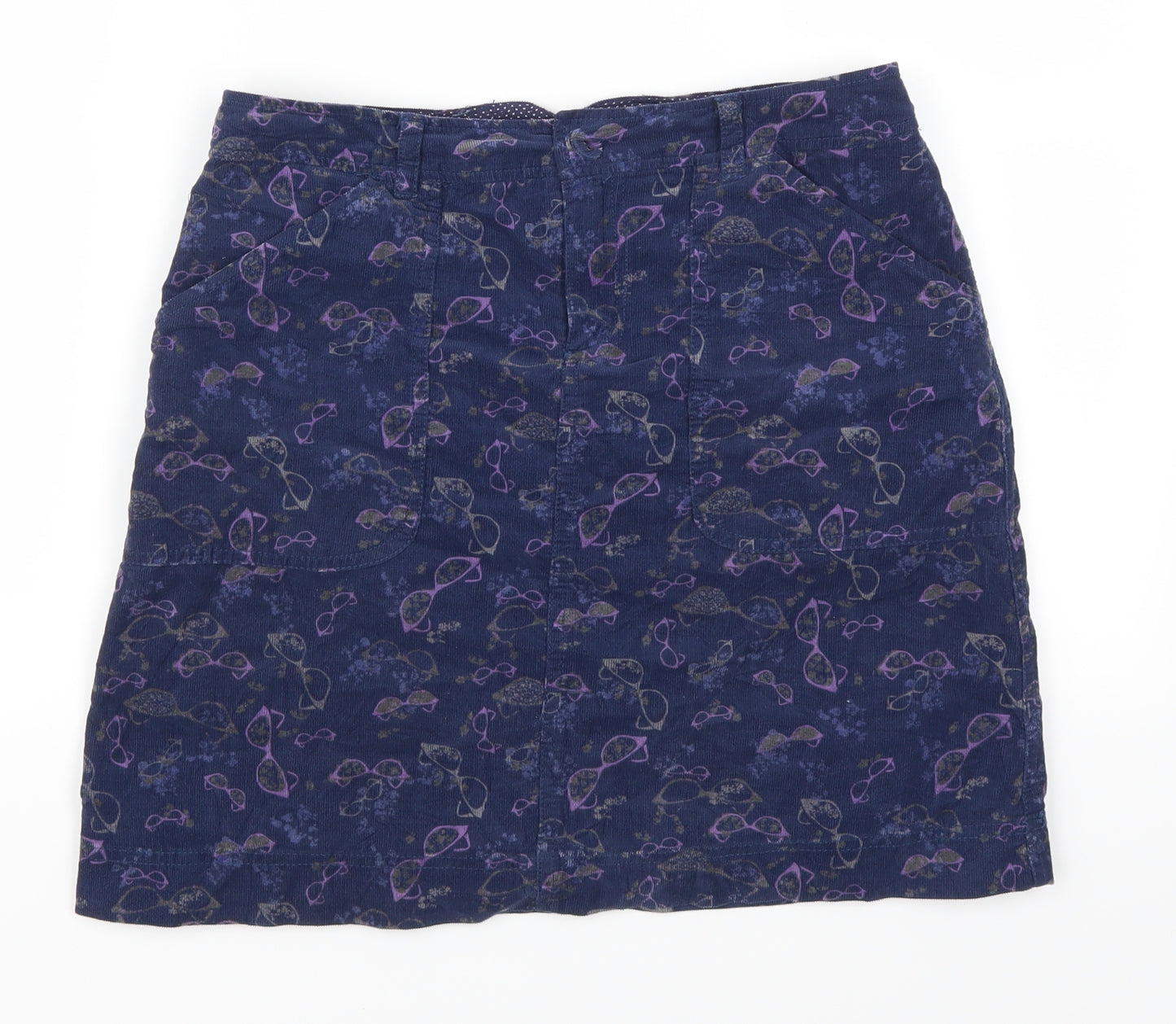 Preworn Womens Blue Geometric Corduroy Mini Skirt Size 29 in