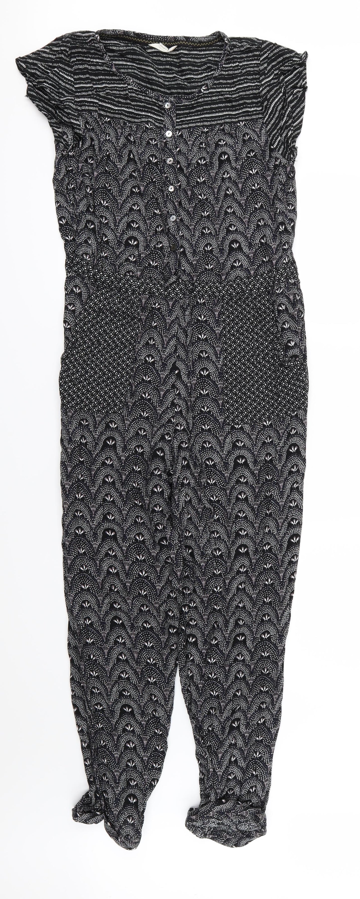White Stuff Womens Black Geometric  Jumpsuit One-Piece Size 10 L27 in