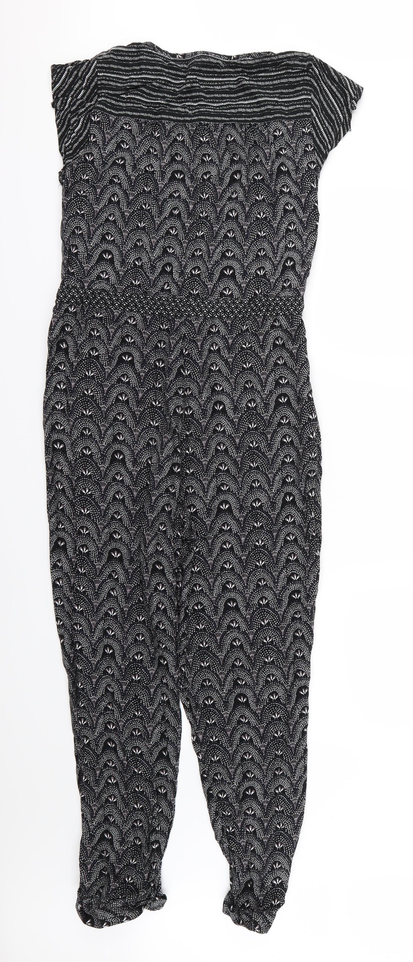 White Stuff Womens Black Geometric  Jumpsuit One-Piece Size 10 L27 in