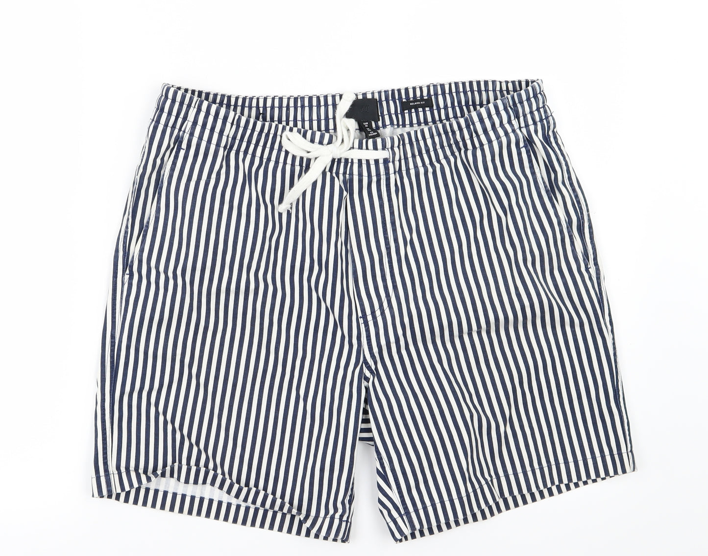 H&M Mens Blue Striped  Chino Shorts Size 34
