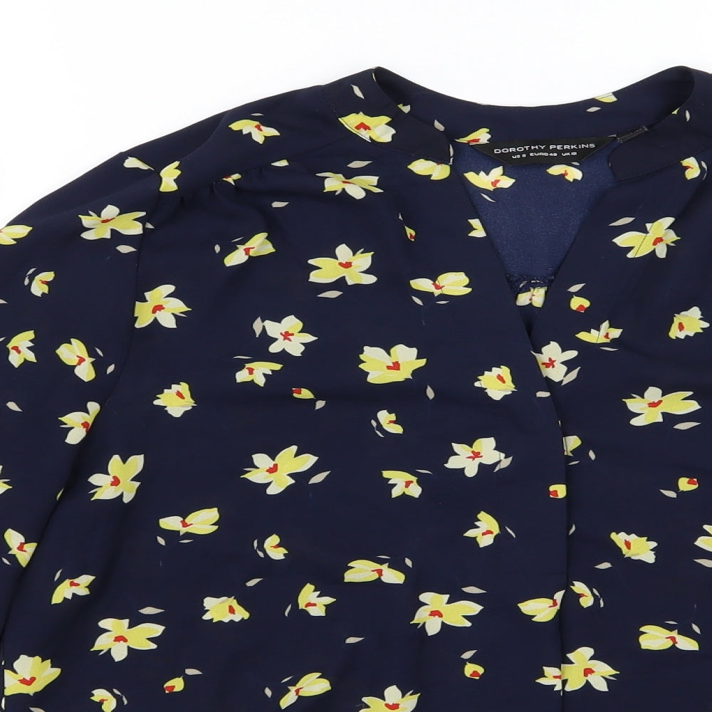 Dorothy Perkins Womens Blue Floral Chiffon Basic Blouse Size 12