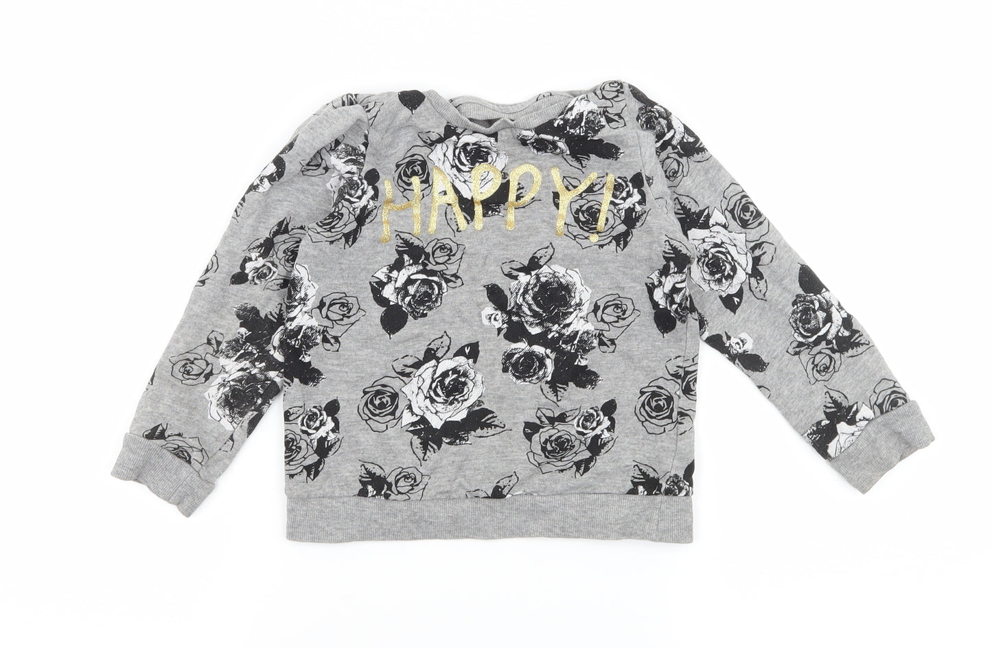 Nutmeg Girls Grey Floral Jersey Pullover Sweatshirt Size 5-6 Years  - Happy