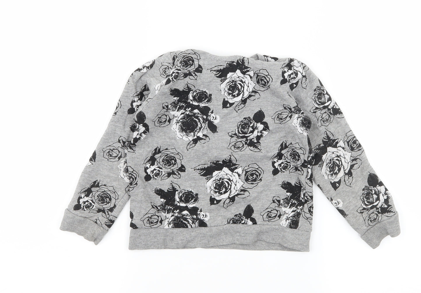 Nutmeg Girls Grey Floral Jersey Pullover Sweatshirt Size 5-6 Years  - Happy