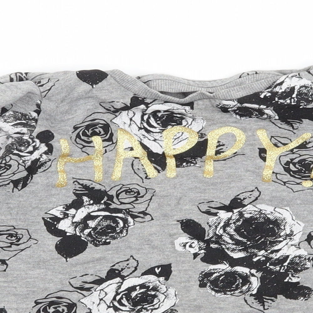 Nutmeg Girls Grey Floral Jersey Pullover Sweatshirt Size 5-6 Years  - Happy