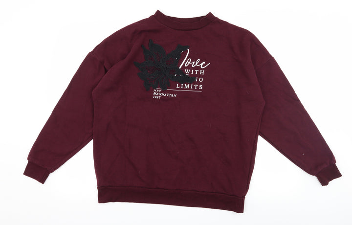 Primark Womens Purple Jersey Pullover Sweatshirt Size 6 - Slogan
