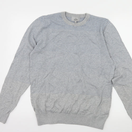 Marks and Spencer Mens Grey Striped Knit Pullover Jumper Size M