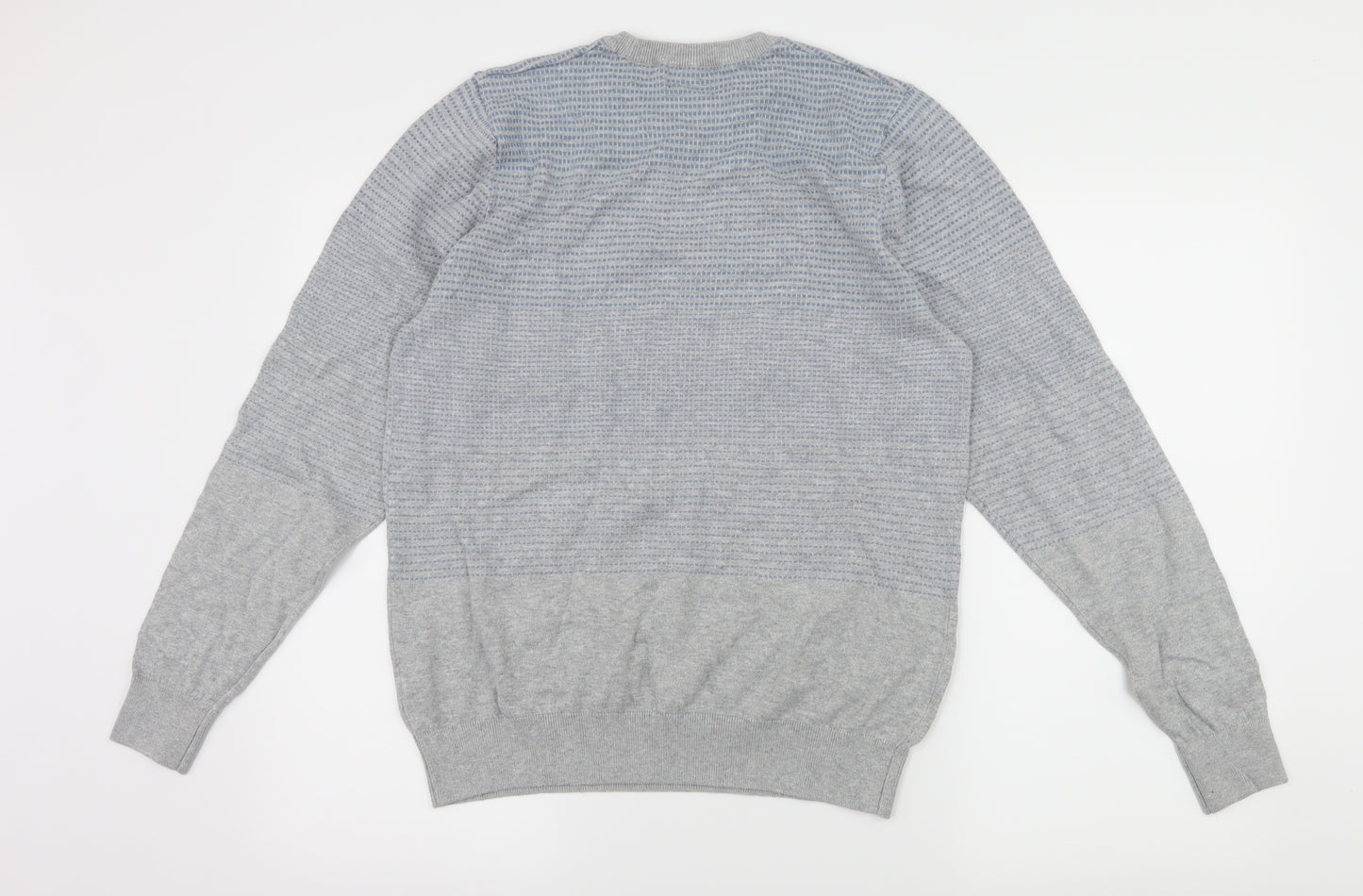 Marks and Spencer Mens Grey Striped Knit Pullover Jumper Size M