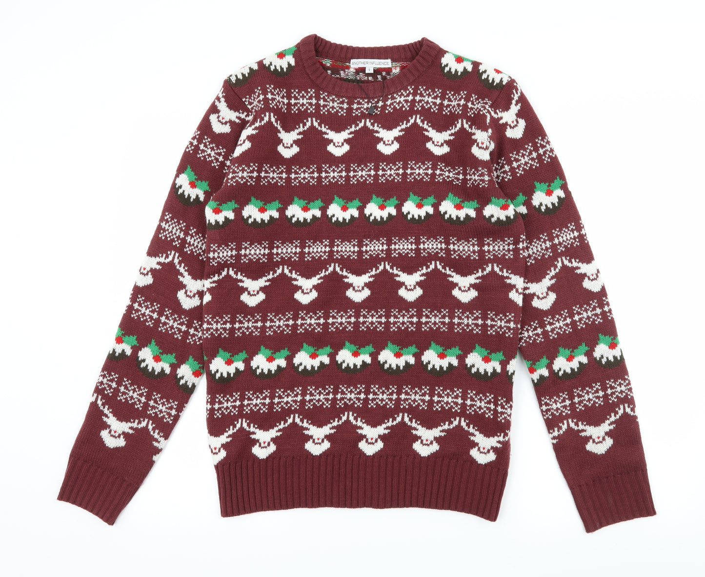 Another Influence Mens Brown  Knit Pullover Jumper Size S  - Christmas Pudding