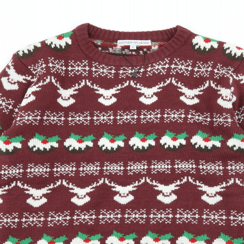 Another Influence Mens Brown  Knit Pullover Jumper Size S  - Christmas Pudding