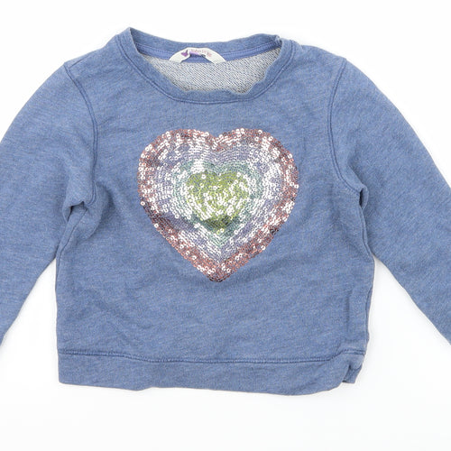 John Lewis Girls Blue  Jersey Pullover Sweatshirt Size 2 Years  - Love heart