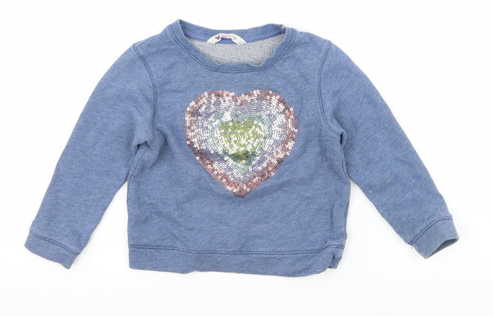 John Lewis Girls Blue  Jersey Pullover Sweatshirt Size 2 Years  - Love heart