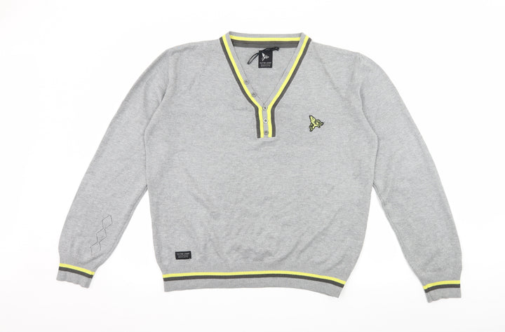 Henleys Mens Grey Striped Knit Pullover Jumper Size M