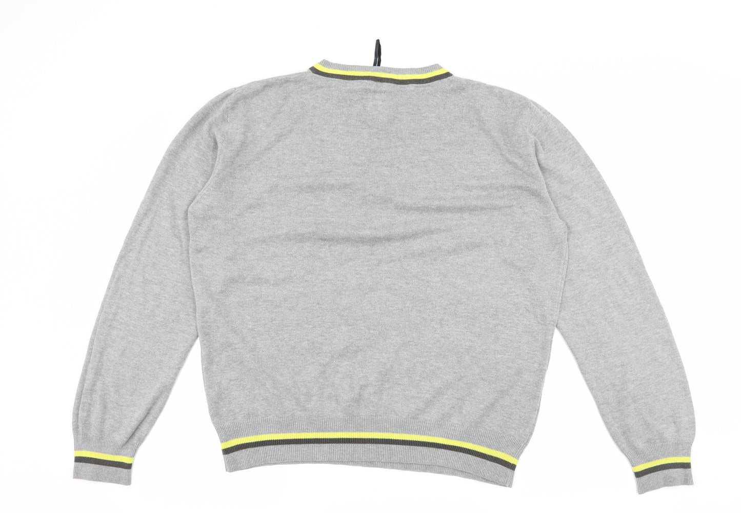 Henleys Mens Grey Striped Knit Pullover Jumper Size M