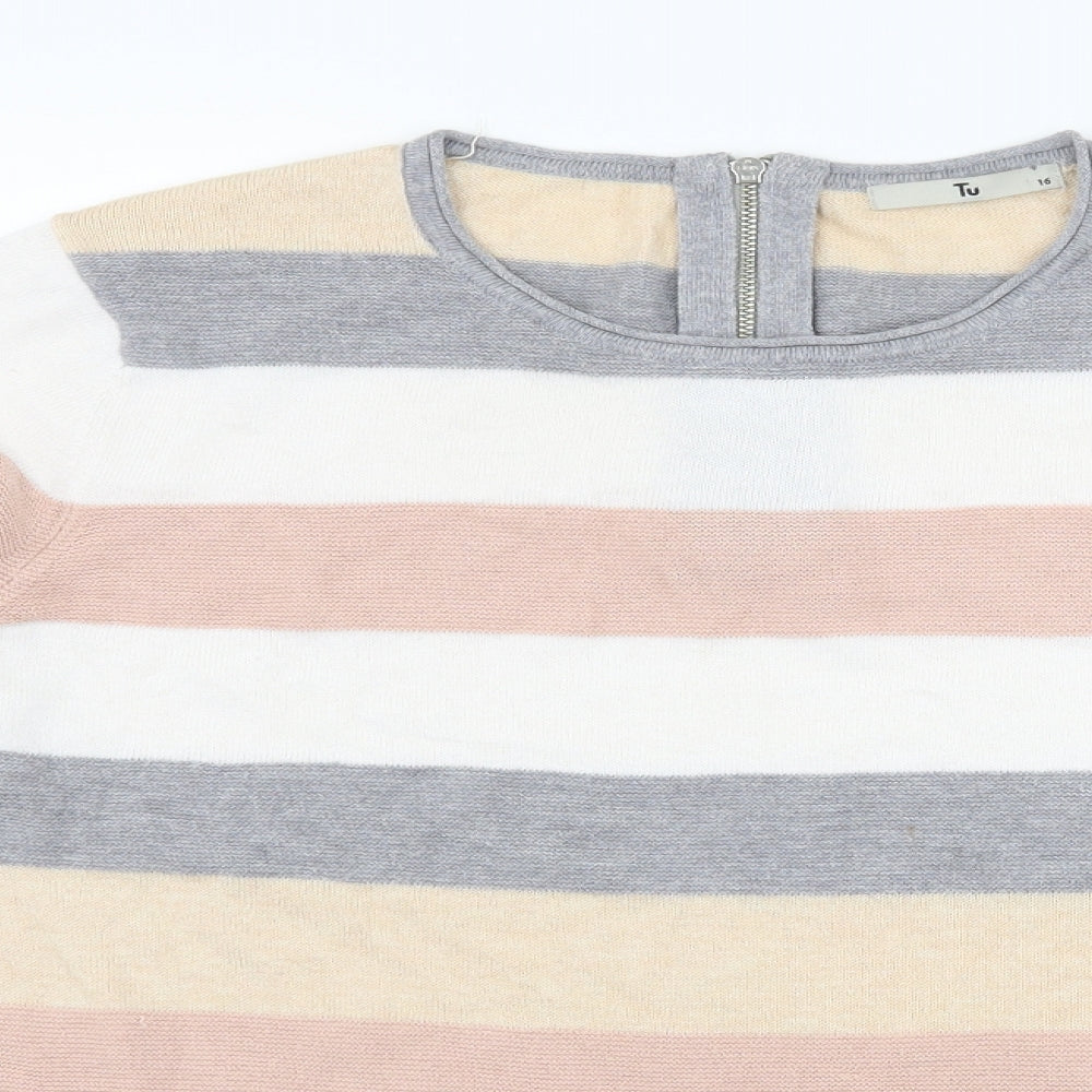 TU Womens Multicoloured Striped Knit Pullover Jumper Size 16