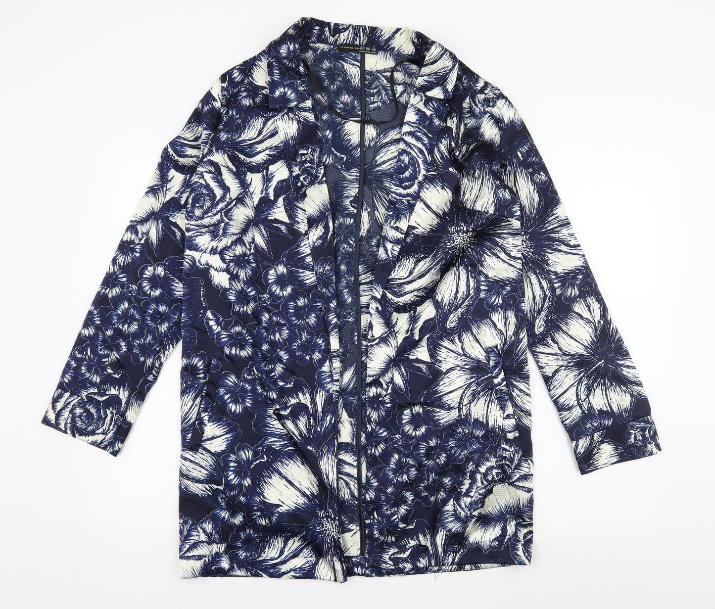 Atmosphere Womens Blue Floral Satin Jacket Blazer Size 12