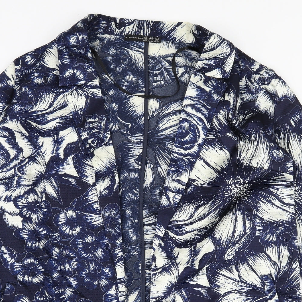 Atmosphere Womens Blue Floral Satin Jacket Blazer Size 12