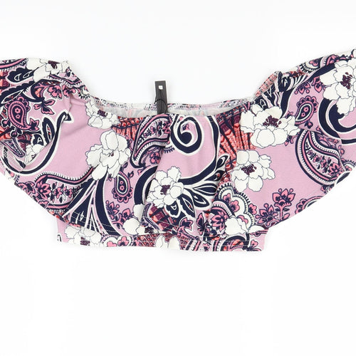 lotd Womens Pink Floral  Cropped Blouse Size 8