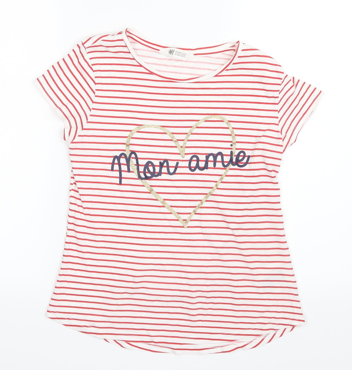 H&M Girls Red Striped  Basic T-Shirt Size 13-14 Years  - Mon amie