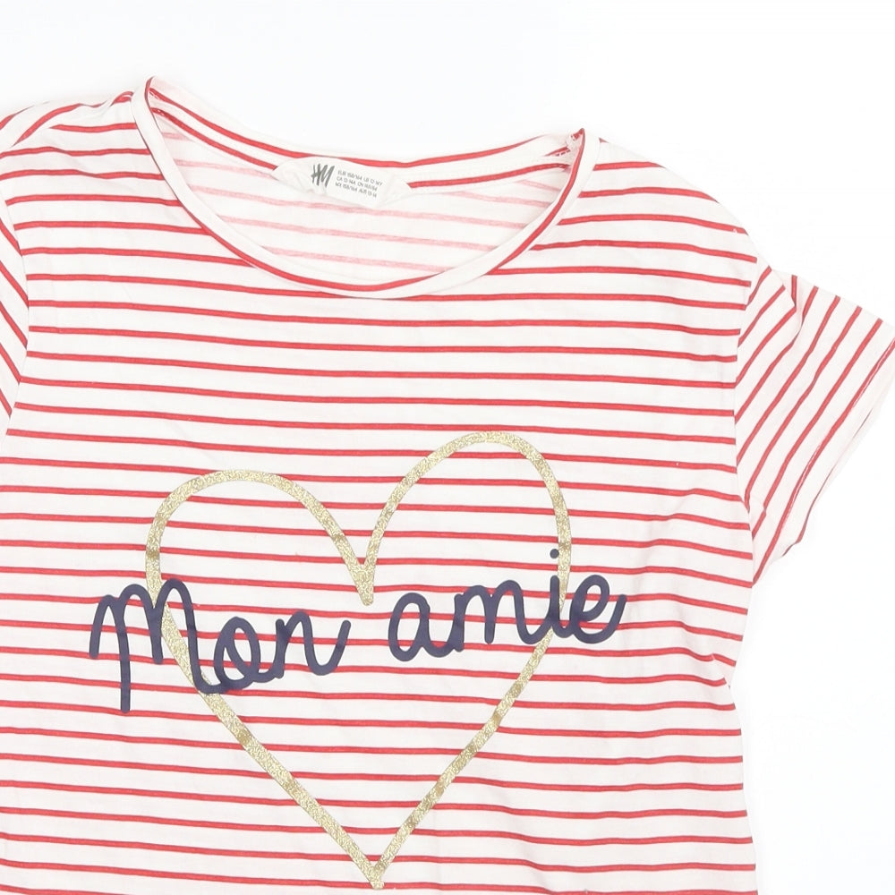 H&M Girls Red Striped  Basic T-Shirt Size 13-14 Years  - Mon amie