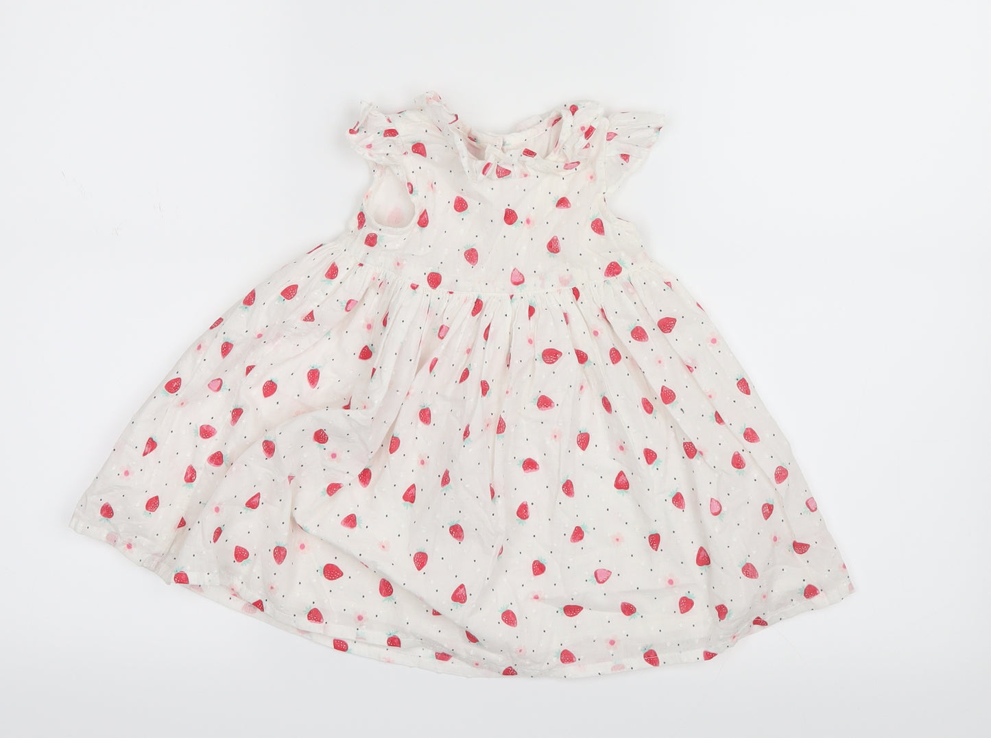 George Girls White Geometric  Shirt Dress  Size 9-12 Months  - Strawberries