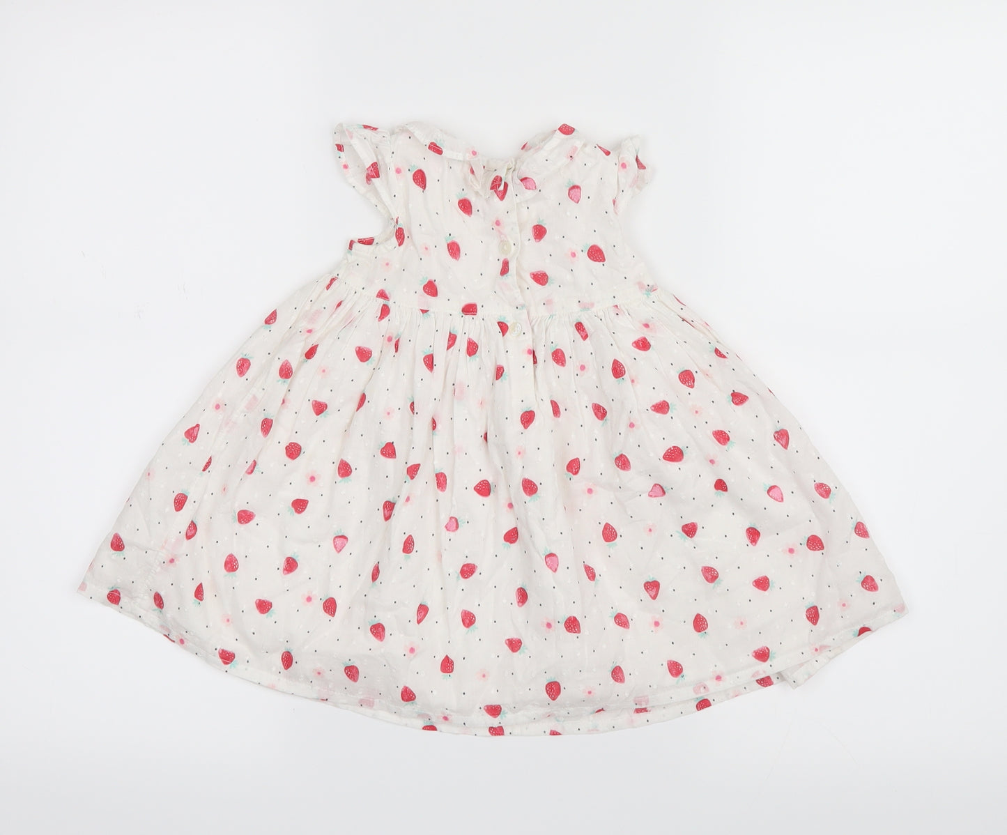 George Girls White Geometric  Shirt Dress  Size 9-12 Months  - Strawberries