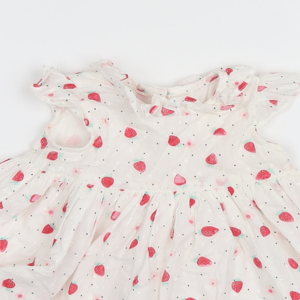 George Girls White Geometric  Shirt Dress  Size 9-12 Months  - Strawberries