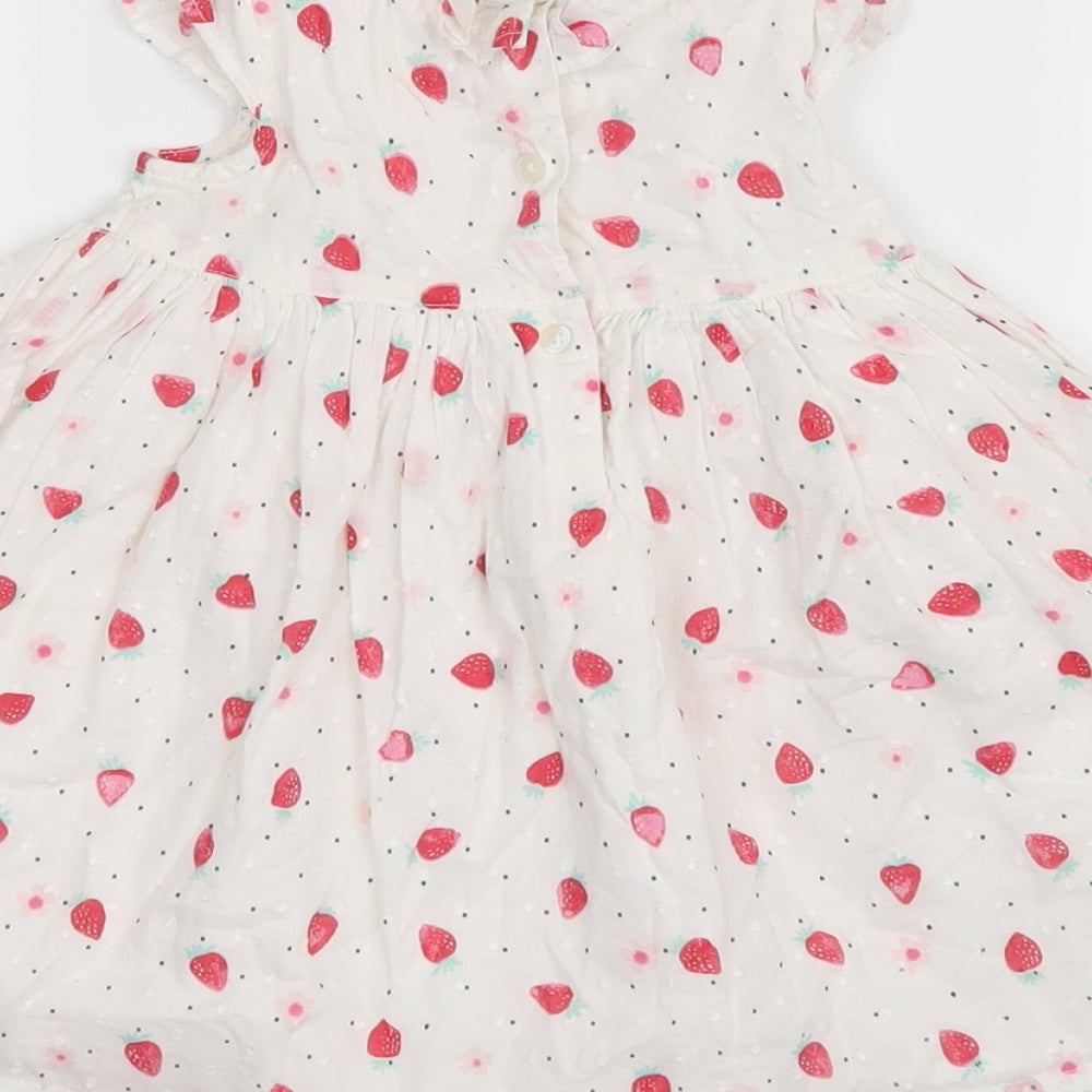 George Girls White Geometric  Shirt Dress  Size 9-12 Months  - Strawberries