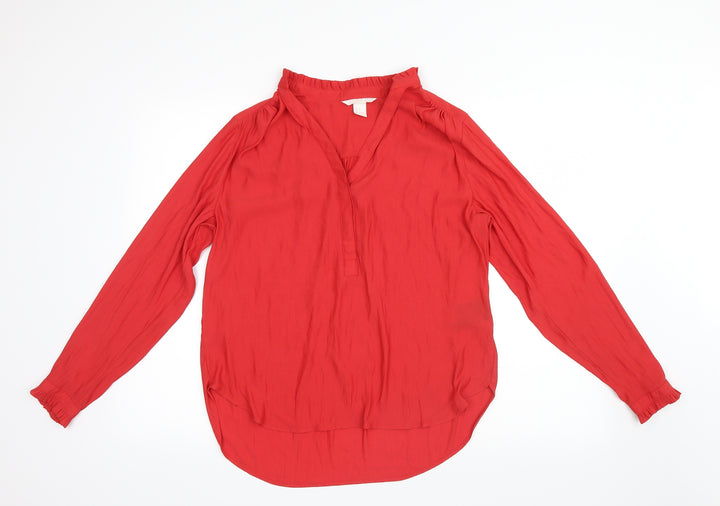 H&M Womens Red Mesh Basic Blouse Size 6