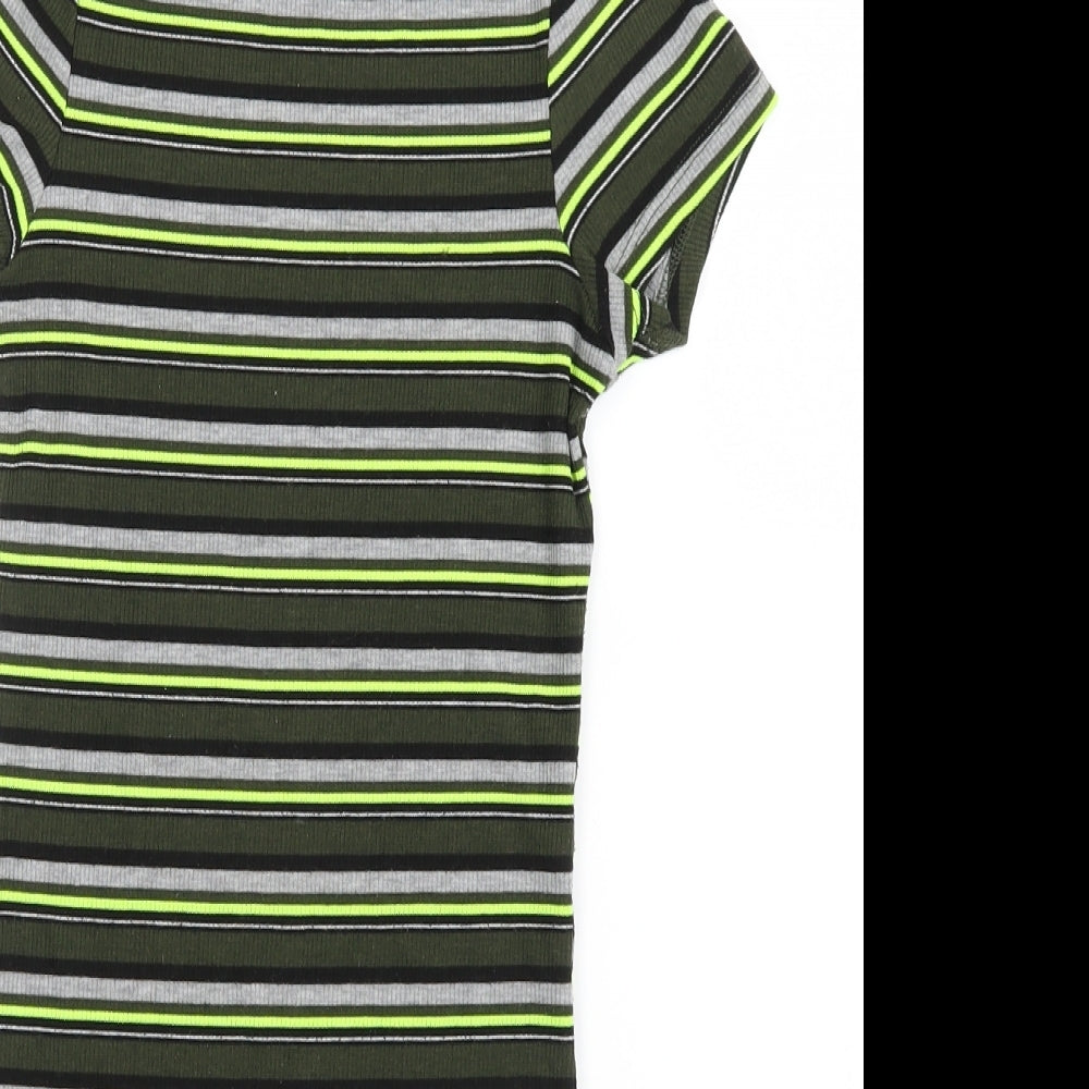Miss E-vie Girls Green Striped  T-Shirt Dress  Size 10-11 Years