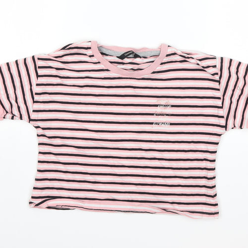 George Girls Pink Striped  Basic T-Shirt Size 9-10 Years